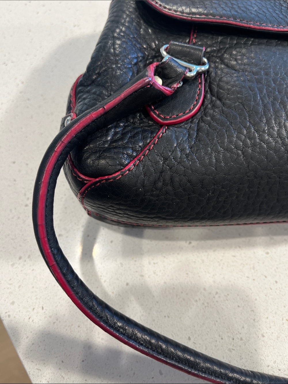 Vintage Cole Haan Black Pebbled Leather Shoulder Bag with Pink Pop - Picture 14 of 17